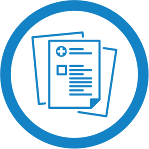 icon of papers inside a blue circle